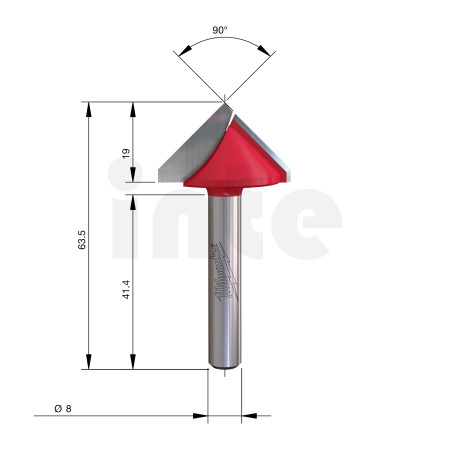 MILWAUKEE V-drážkovací fréza, stopka 8 mm, 31,7 / 63,5 mm – 1 ks 4932500954