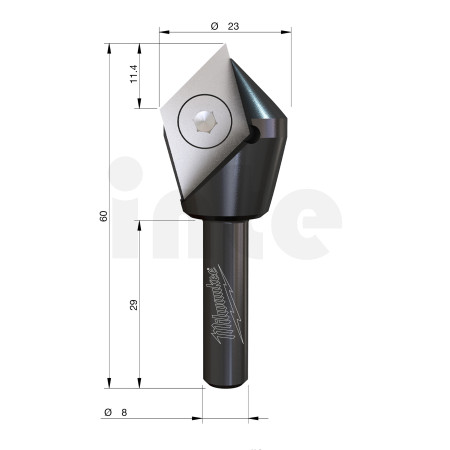 MILWAUKEE V-drážkovací fréza s tvrdokovovým břitem, stopka 8 mm, 23 / 60 mm – 1 ks 4932500958