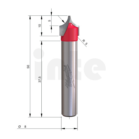 MILWAUKEE Fréza pro ozdobné zaoblení se stopkou 8 mm, 10 / 1,3 / 50 mm – 1 ks 4932500962