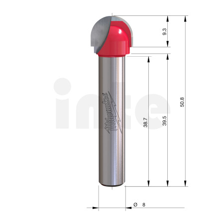 MILWAUKEE Žlábkovací fréza s rádiusem, upínání 8 mm, 12,7 / 50,8 mm – 1 ks 4932500969