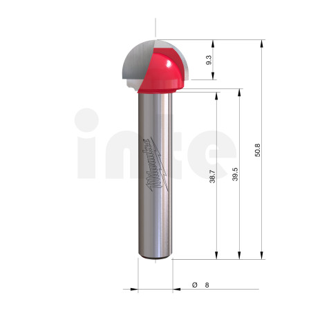 MILWAUKEE Žlábkovací fréza s rádiusem, upínání 8 mm, 15,8/50,8 mm – 1 ks 4932500970