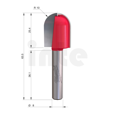MILWAUKEE Žlábkovací fréza s rádiusem, upínání 8 mm, 20/60 mm – 1 ks 4932500972