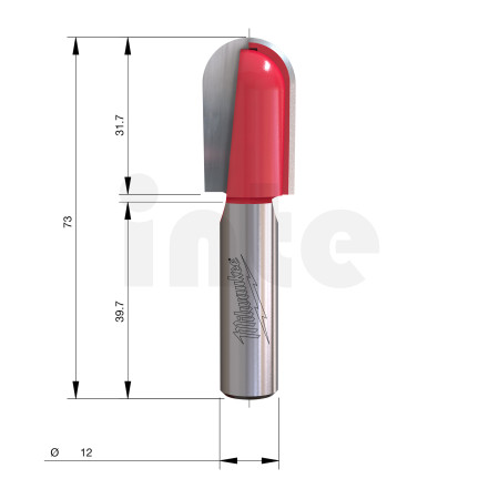 MILWAUKEE Žlábkovací fréza s rádiusem, upínání 12 mm, 19 / 73 mm – 1 ks 4932500975