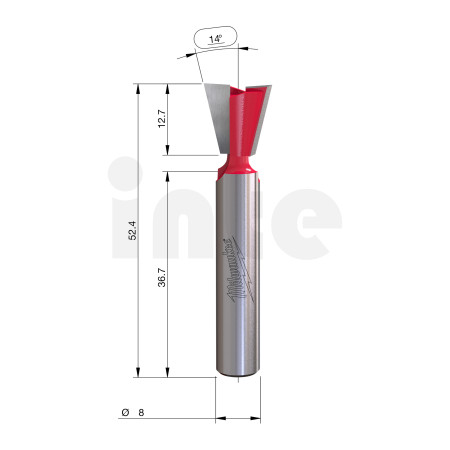 MILWAUKEE Fréza 8mm stopka, rybinová 12,7/52,4 mm – 1 ks 4932500978
