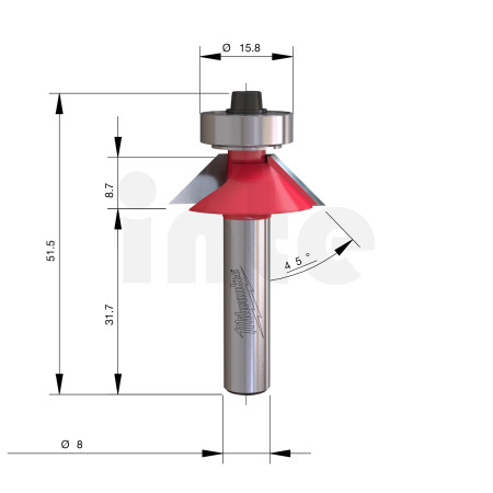 MILWAUKEE Kombinovaná srážecí a zarovnávací fréza, stopka 8 mm, 27 / 51,5 mm – 1 ks 4932501002