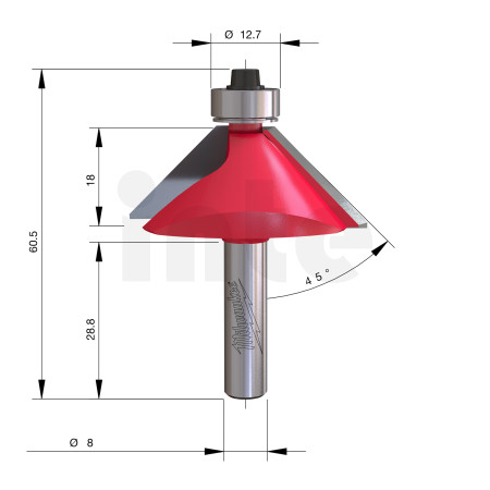 MILWAUKEE Srážecí fréza, stopka 8 mm, 45/60,2 mm – 1 ks 4932501006