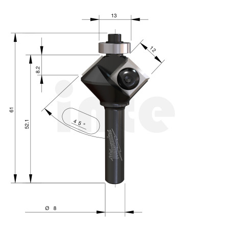MILWAUKEE Fréza pro srážení hran s tvrdokovovými břity se stopkou 8 mm, (HW), 29/60 mm – 1 ks 4932501008