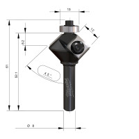 MILWAUKEE Fréza pro srážení hran s tvrdokovovými břity se stopkou 8 mm, (HW), 29/60 mm – 1 ks 4932501008