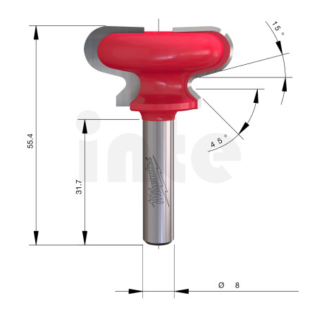 MILWAUKEE Fréza na úchytové drážky, stopka 8 mm, 38,1/17 mm – 1 ks 4932501012
