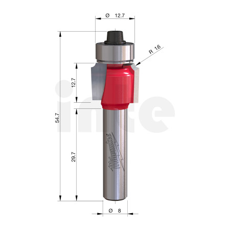 MILWAUKEE Zaoblovací fréza, stopka 8 mm, 15,9 / 54 mm – 1 ks 4932501022