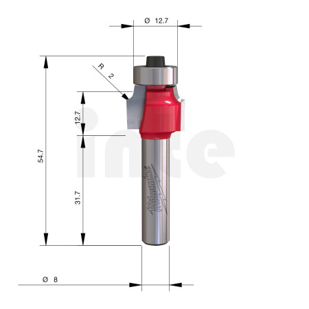 MILWAUKEE Zaoblovací fréza, stopka 8 mm, 16,7 / 54,4 mm – 1 ks 4932501023