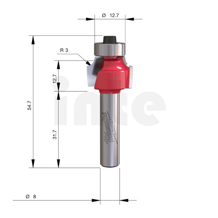 MILWAUKEE Zaoblovací fréza, stopka 8 mm, 18,7 / 52,5 mm – 1 ks 4932501024