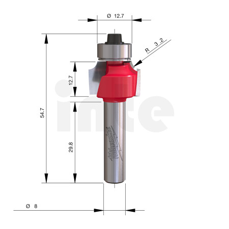 MILWAUKEE Zaoblovací fréza, stopka 8 mm, 19,1 / 54 mm – 1 ks 4932501025