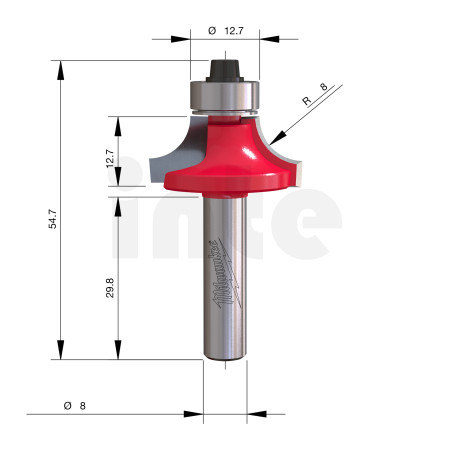 MILWAUKEE Zaoblovací fréza, stopka 8 mm, 28,6 / 54 mm – 1 ks 4932501028