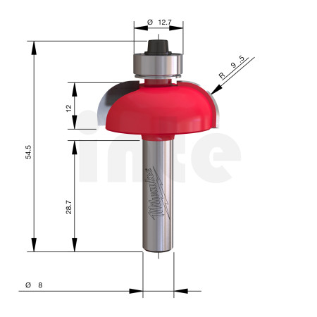 MILWAUKEE Žlábkovací fréza, stopka 8 mm, 31,7 / 54,2 mm – 1 ks 4932501035