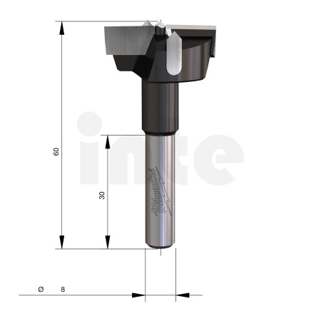 MILWAUKEE Vrták na miskové panty, stopka 8 mm, průměr 30 mm – 1 ks 4932501044