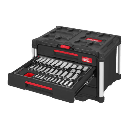 MILWAUKEE 244dílná plně vybavená sada ráčen a nástrčných hlavic PACKOUT™ 1/4˝, 3/8˝ a 1/2˝ 4932501864