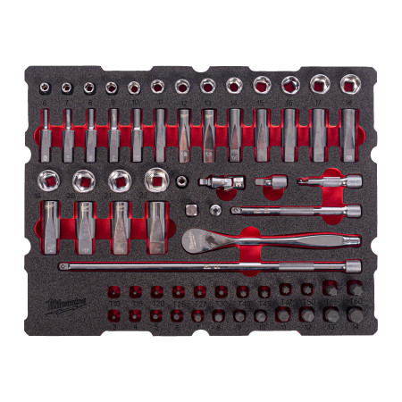 MILWAUKEE Sada 3/8″ ráčny a nástrčných hlavic v pěnové vložce PACKOUT™ 67 ks 4932501868