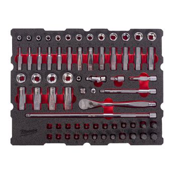 MILWAUKEE Sada 3/8″ ráčny a nástrčných hlavic v pěnové vložce PACKOUT™ 67 ks 4932501868