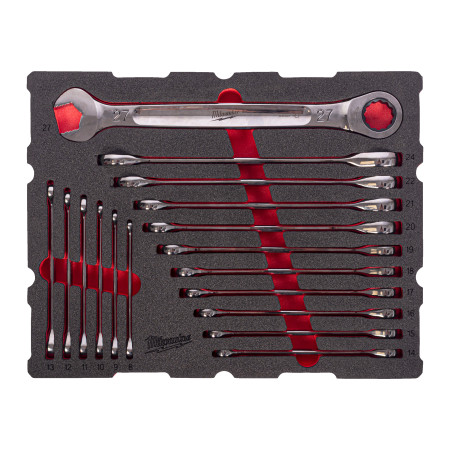 MILWAUKEE Sada ráčnových kombinovaných klíčů MAX BITE™ v pěnové vložce PACKOUT™ 17 ks 4932501872