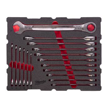 MILWAUKEE Sada ráčnových kombinovaných klíčů MAX BITE™ v pěnové vložce PACKOUT™ 17 ks 4932501872