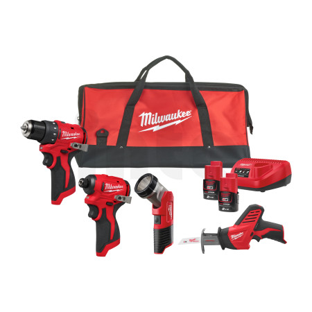 MILWAUKEE M12 BLPP4A-202B sada aku nářadí 4dílná BLDDRC + BLIDRC + TLED + HZ v tašce (2x 2,0Ah baterie + nabíječka) 4933499693