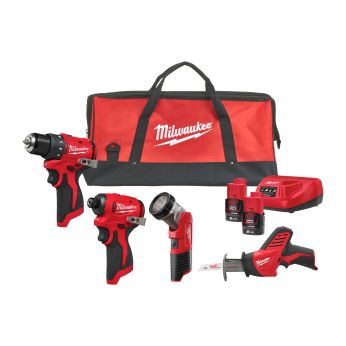 MILWAUKEE M12 BLPP4A-202B sada aku nářadí 4dílná BLDDRC + BLIDRC + TLED + HZ v tašce (2x 2,0Ah baterie + nabíječka) 4933499693