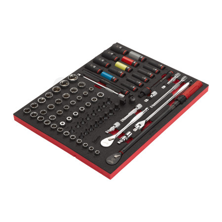 MILWAUKEE Sada 1/2″ ráčny a rázových nástrčných hlavic v pěnové vložce pro vozíky 46″/36″, 85 ks 4932502082