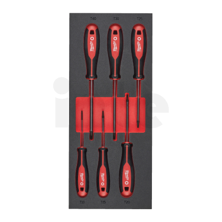MILWAUKEE Pěnová vložka se sadou šroubováků TX set 2 - 6ks(T10x75, T15x75, T20x100, T25x100, T30x125, T40x125) 4932492392