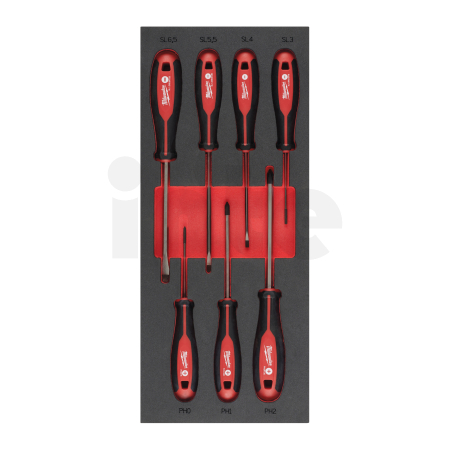MILWAUKEE Pěnová vložka se sadou šroubováků SL+PH - 7ks(SL 0,5x3x75, SL 0,8x4x100, SL 1,0x5,5x125, SL 1,2x6,5x125, PH0x75, PH1x1